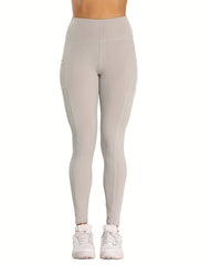 High Waist Yoga Leggings With Pocket Ribbed Knitting Crop Pants