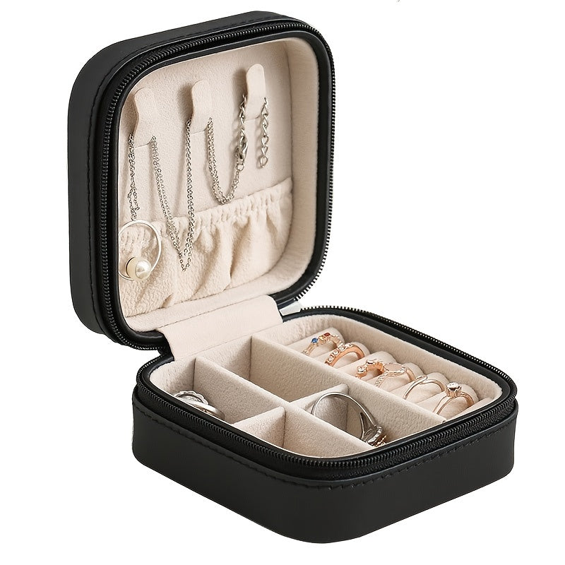 Leather Jewelry Box Organizer Travel Case Locket Necklace Earring Ring Holder Di