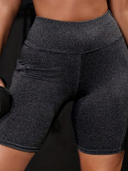 Solid High Stretch Biker Shorts With Pockets