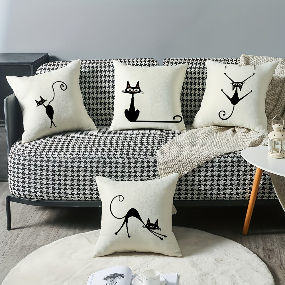 Line Cat Printed Throw Pillow Cover Home Decor
