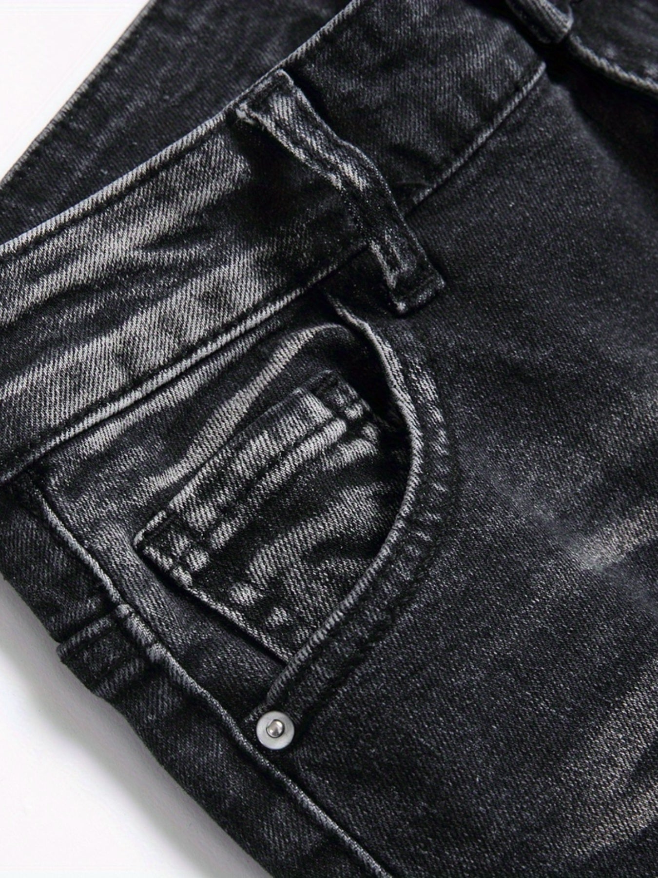 Boys Poker Card Embroidered Ripped Denim Slim Fit Jeans