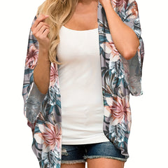 Floral Print Kimono Cover Up V Neck Soft Beachwear Women's Swimwear