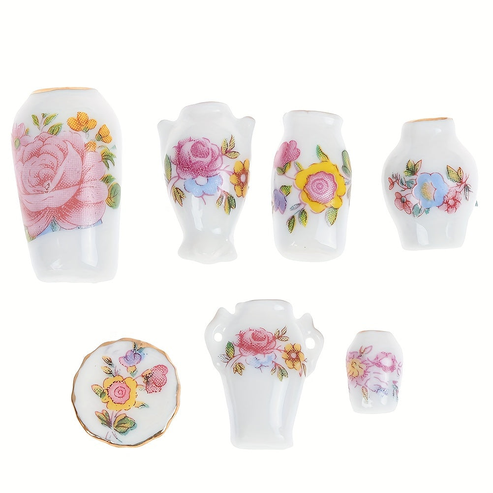 7pcs Dollhouse Porcelain Flower Vases Mini Furniture Model Home Decor DIY Toy