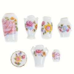 7pcs Dollhouse Porcelain Flower Vases Mini Furniture Model Home Decor DIY Toy