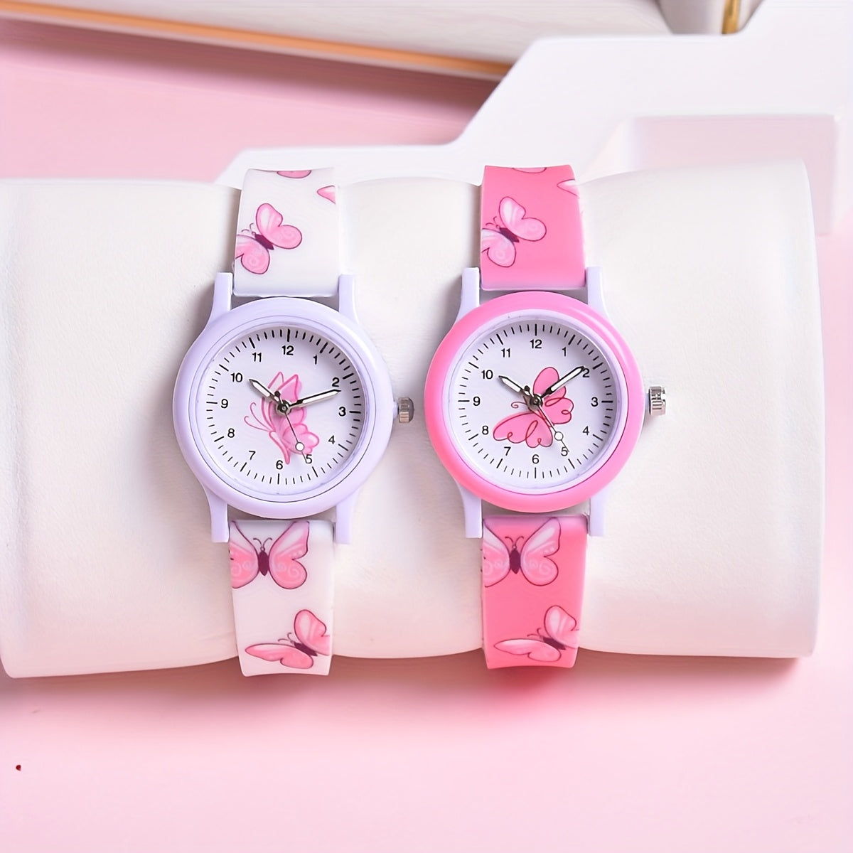 2pcs Butterfly Silicone Band Girls' Watch Set Non Waterproof Analog Quartz