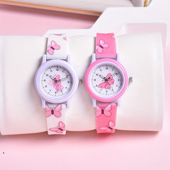 2pcs Butterfly Silicone Band Girls' Watch Set Non Waterproof Analog Quartz