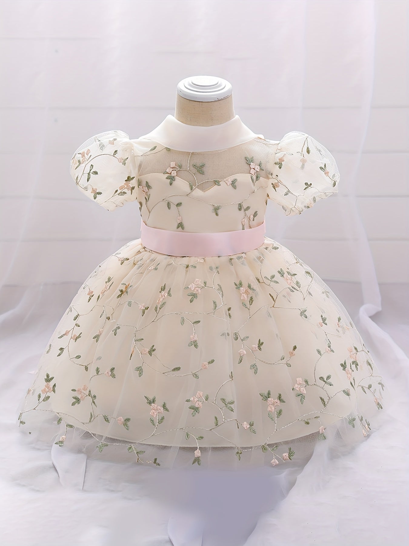 Baby Girl's Floral Embroidery Mesh Princess Dress