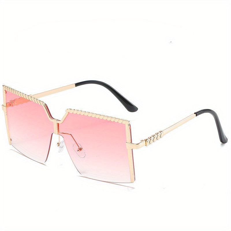 Oversized Square Sunglasses Gradient Lens Metal Temple Glasses UV400