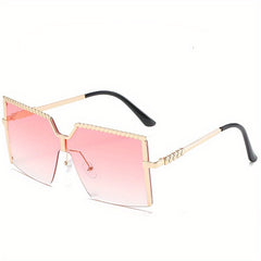 Oversized Square Sunglasses Gradient Lens Metal Temple Glasses UV400