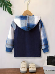 Boys Plaid Hooded Button Down Jacket