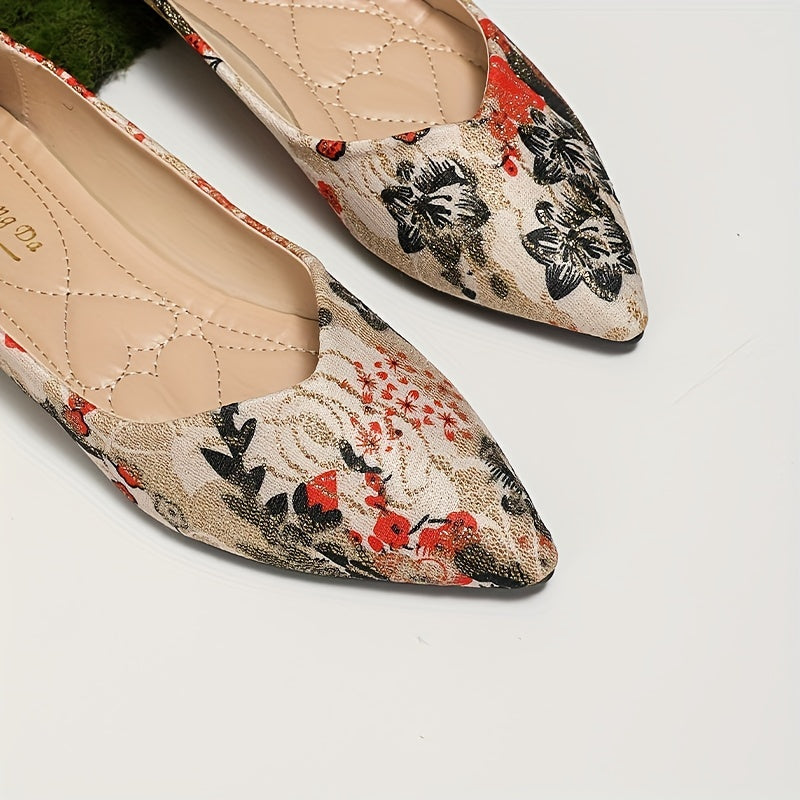 Floral Print Ballet Flats Pointed Toe Soft Sole Shoes
