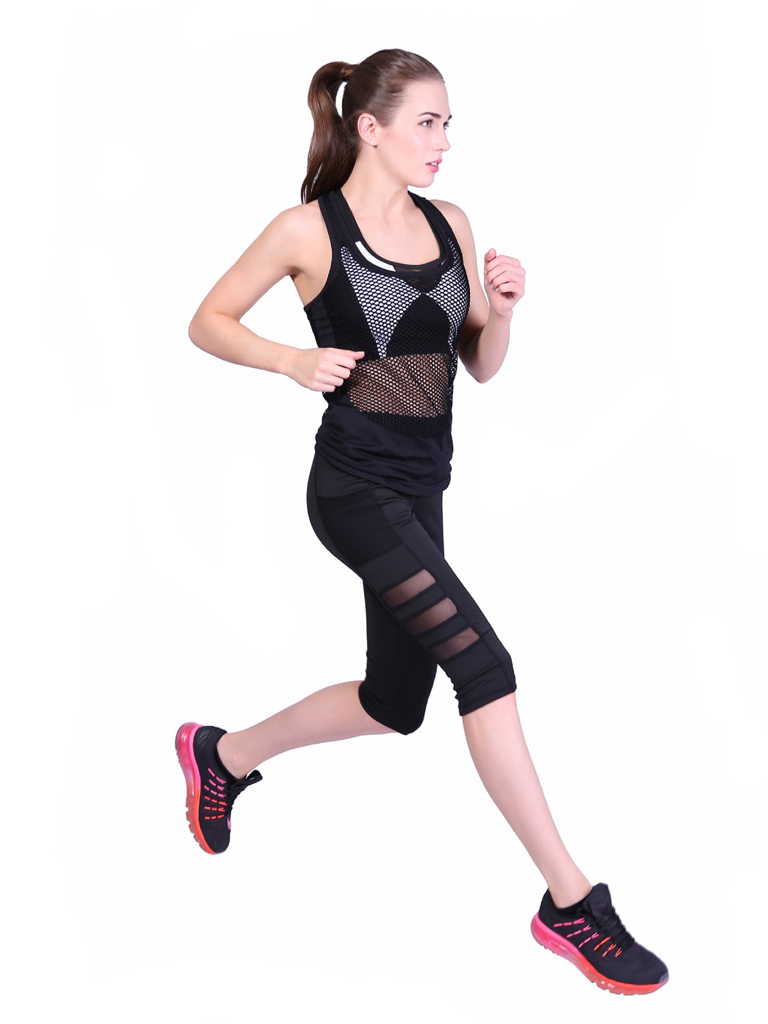 Mesh Panel High Waist Yoga Leggings with Pocket