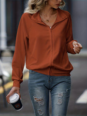 Women's Loose Knit Sweatshirt Zipper Front Jacket