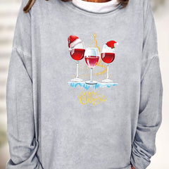 Christmas Print Sweatshirt Crew Neck Long Sleeve Casual