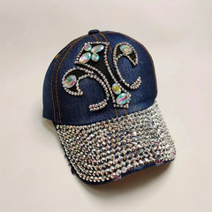 Y2K Distressed Denim Rhinestone Cross Patch Baseball Cap