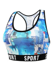Sporty Sea Print Tape Racer Back Plus Size Bra