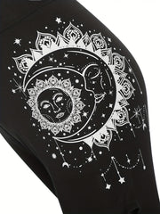 Moon & Sun Print Short Leggings Women's Clothing