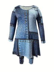 Women's Plus Faux Denim Print Long Sleeve Top & Leggings Set
