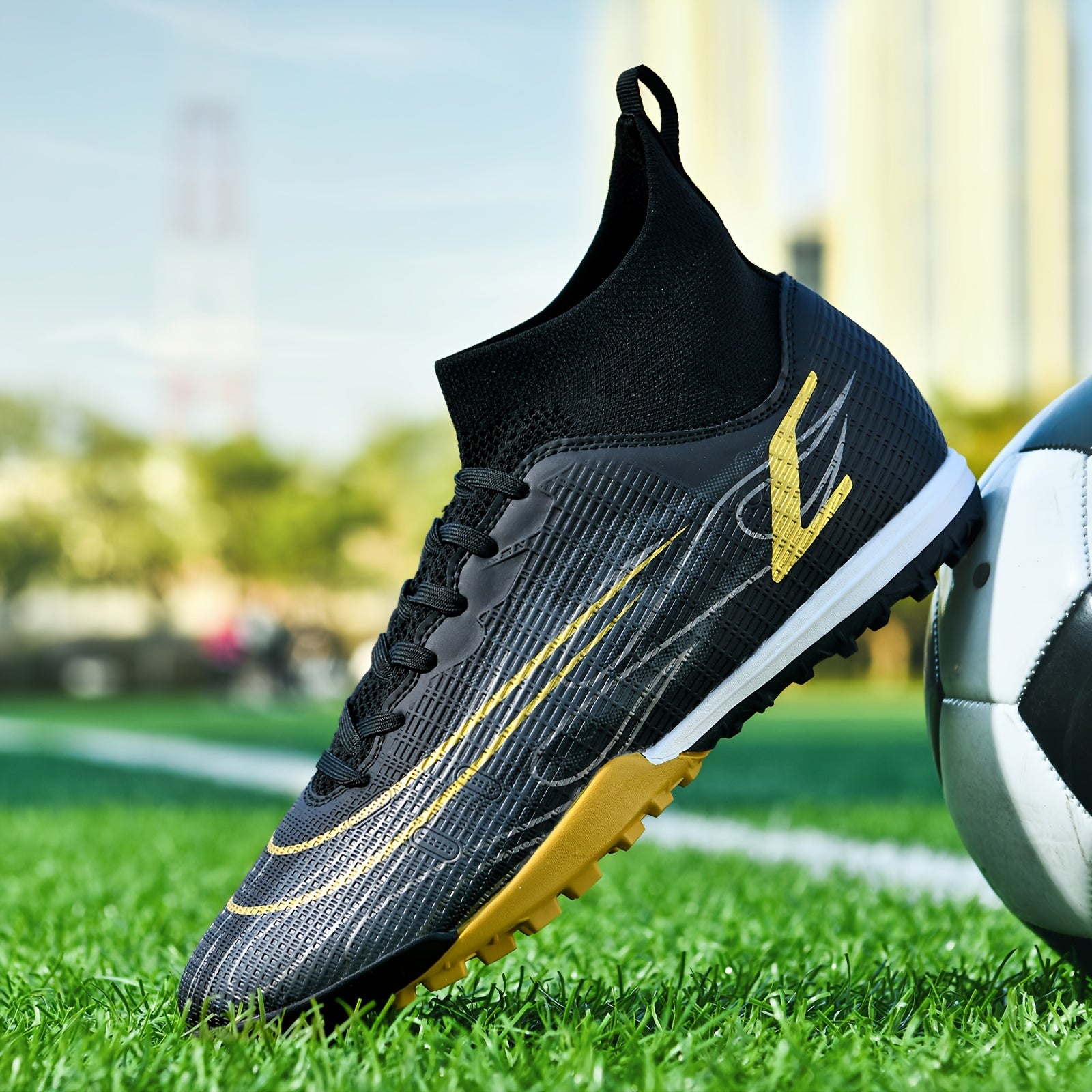 Boy's High Top Turf Football Boots Lace Up TF Soccer Cleats