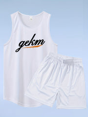 Men's Letter Print Tank Top and Drawstring Shorts Set