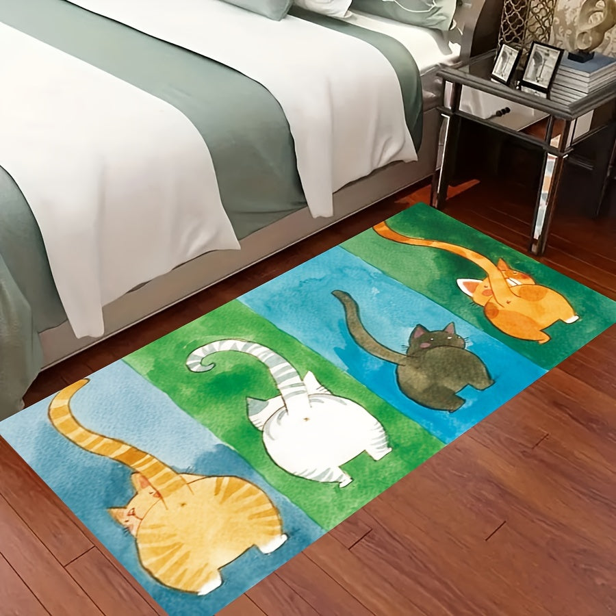 Cartoon Cats Print Rug Washable Bedside Mat Anti-skid Foot Pad Home Decor