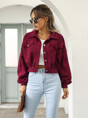 Casual Corduroy Crop Jacket Lantern Sleeve Loose Outerwear