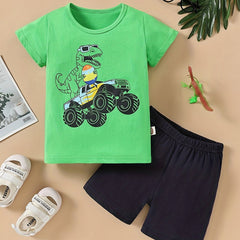 Boys Dino Easter Egg Off-road Vehicle Print Outfit Set