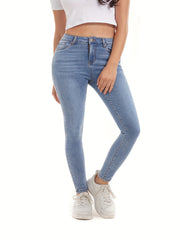 Plus Solid Button Fly High Rise Skinny Jeans