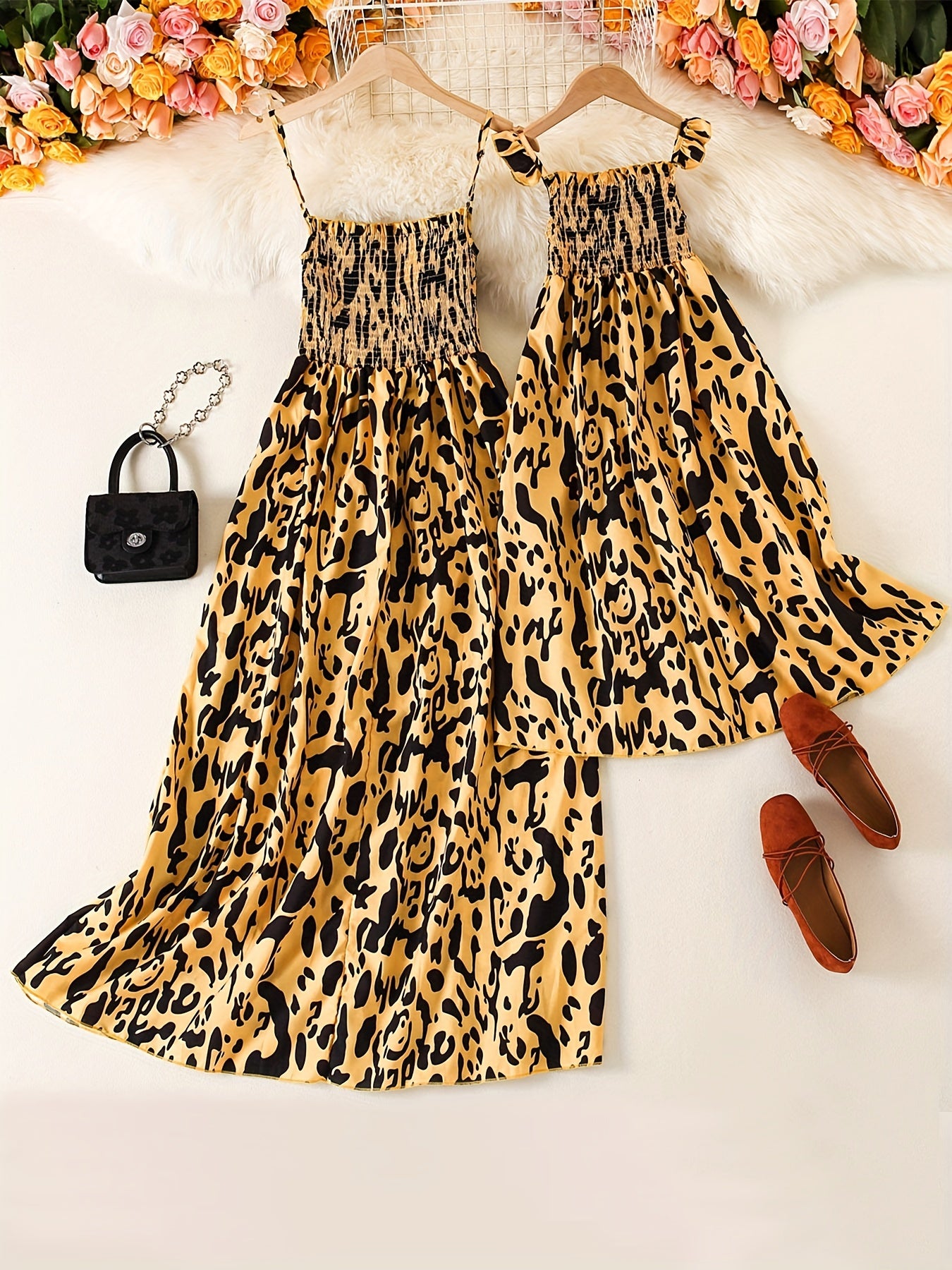 Leopard Print Long Dress for Mom and Me Parent Child Outfit