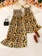 Leopard Print Long Dress for Mom and Me Parent Child Outfit