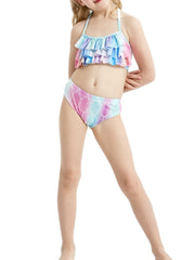 Girls Mermaid Bikini Swimsuit Ruffles Halter Top & Shorts & Bottoms