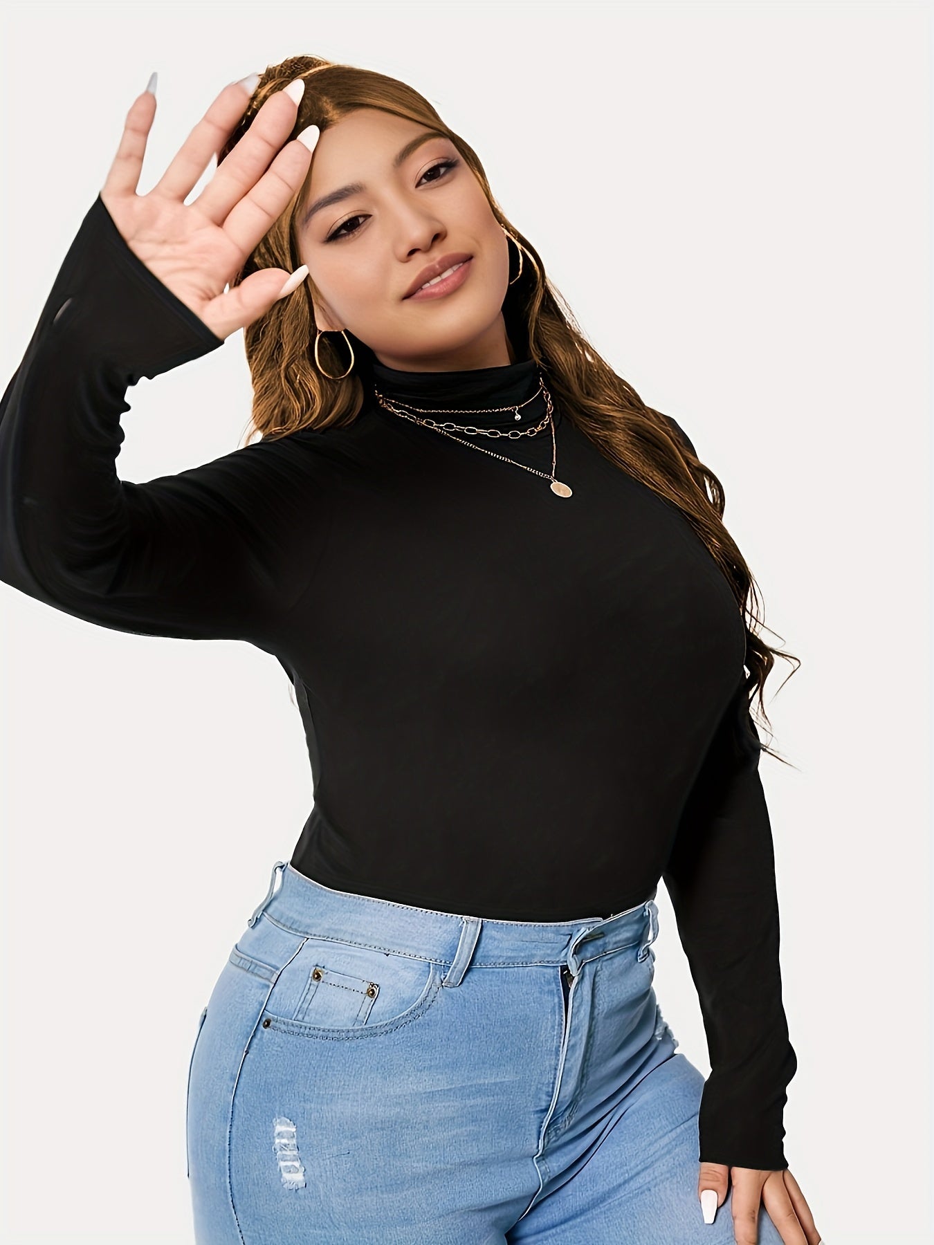 Solid Long Sleeve High Neck Top