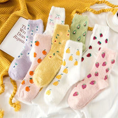 Cozy Fruit Pattern Crew Socks Women's Stockings
