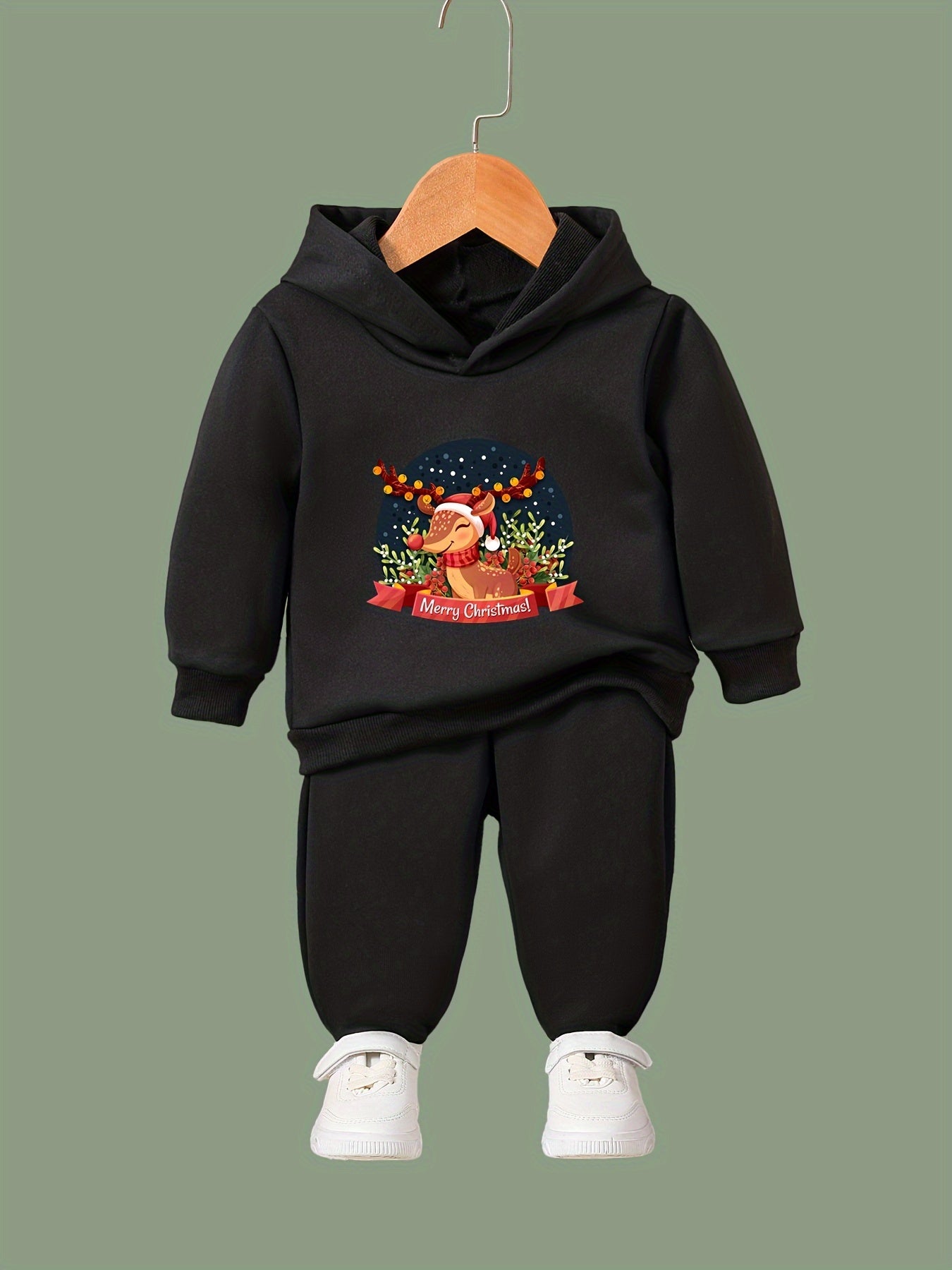 Christmas Reindeer Print Outfits 2pcs Girls Hoodies Jogger Pants Set