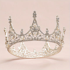 Baroque Faux Pearl Rhinestone Crown Head Jewelry Bridal Wedding