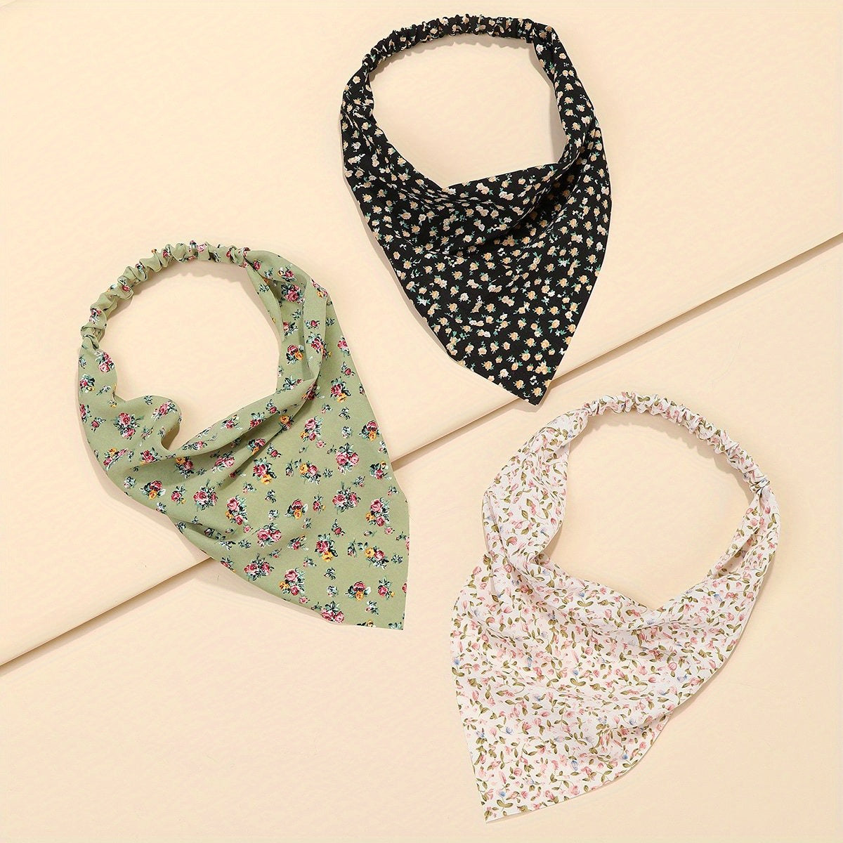 Pastoral Floral Headband Triangle Scarf Elastic Turban Bandana Women Head Wrap