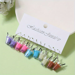 5 Pairs Funny Bubble Tea Bottle Earrings Set for Girls