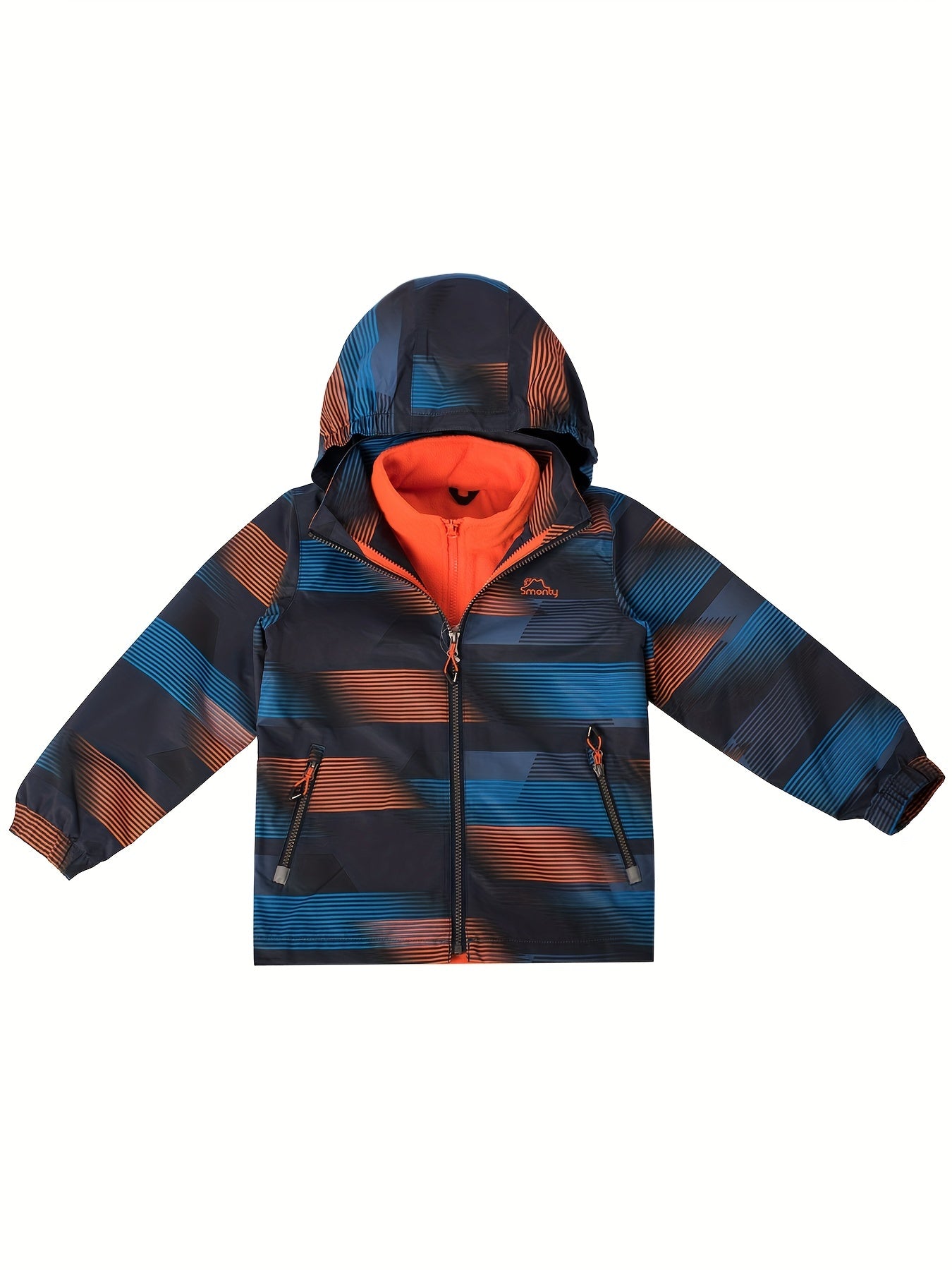Kids Striped 3 In 1 Rain Jacket Waterproof Windbreaker With Fleece Lining