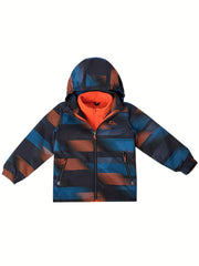 Kids Striped 3 In 1 Rain Jacket Waterproof Windbreaker With Fleece Lining