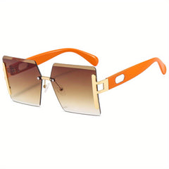 Y2K Oversized Square Sunglasses Gradient Lens Rimless Glasses UV400