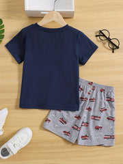 Boys Fire Truck Print T shirt & Shorts Set
