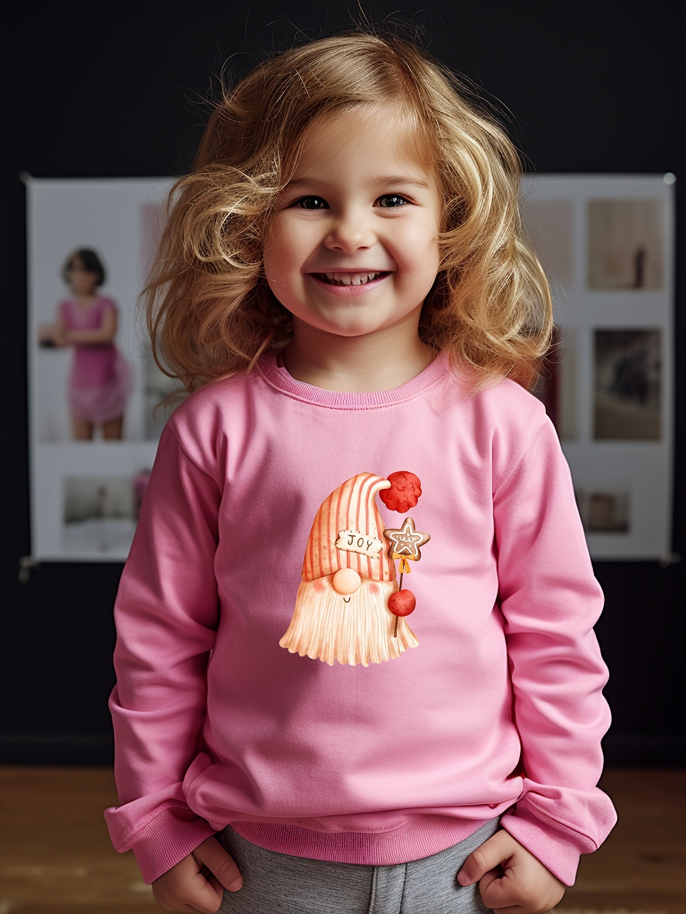 Gnome Print Girls Casual Sweatshirt Fall Winter Tops Kids Clothing