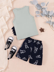 Dino Cartoon Tank Top & Shorts - Kids Summer Outfit