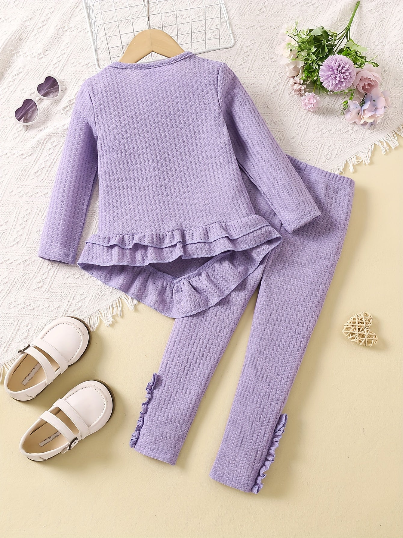 Toddler Girls 2pcs Ruffle Trim T-shirt Pants Set Spring Fall Sports Gift