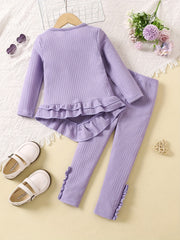 Toddler Girls 2pcs Ruffle Trim T-shirt Pants Set Spring Fall Sports Gift