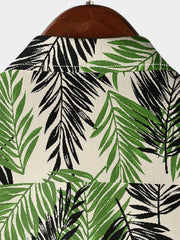 Leaf Pattern Hawaiian Shirt Men's Button Up Short Sleeve