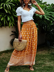 Boho Paisley Print Maxi Skirt Ethnic Elastic Waist High Stretch