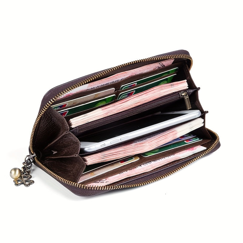 Handcrafted Leather Women's Wallet Floral & Illustration Zipper
