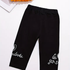 Girl's Heart Hollow Embroidered Cropped Pants Leggings