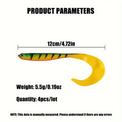 4pcs Long Curl Tail Soft Bait 4 72in 5 5g Bionic Freshwater Fishing